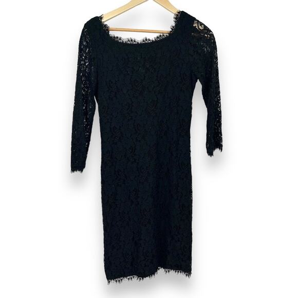 DVF Diane Von Furstenberg Zarita Lace Mini Dress 3/4 Sleeve Women's 6 Black - Picture 2 of 9